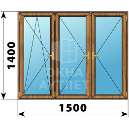 Трехстворчатое деревянное окно из лиственницы ПО-П-П 1500×1400 ОА-37316
