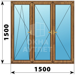 Трехстворчатое деревянное окно из лиственницы ПО-П-П 1500×1500 ОА-37418