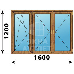 Трехстворчатое деревянное окно из лиственницы ПО-П-П 1600×1200 ОА-37163