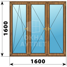 Трехстворчатое деревянное окно из лиственницы ПО-П-П 1600×1600 ОА-37604