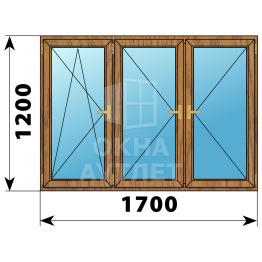 Трехстворчатое деревянное окно из лиственницы ПО-П-П 1700×1200 ОА-37271