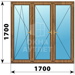Трехстворчатое деревянное окно из лиственницы ПО-П-П 1700×1700 ОА-37739