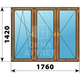 Трехстворчатое деревянное окно из лиственницы ПО-П-П 1760×1420 ОА-37580