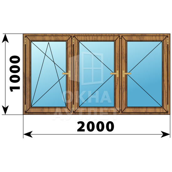 Трехстворчатое деревянное окно из лиственницы ПО-П-П 2000×1000 ОА-37238