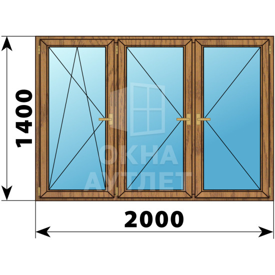 Трехстворчатое деревянное окно из лиственницы ПО-П-П 2000×1400 ОА-37706