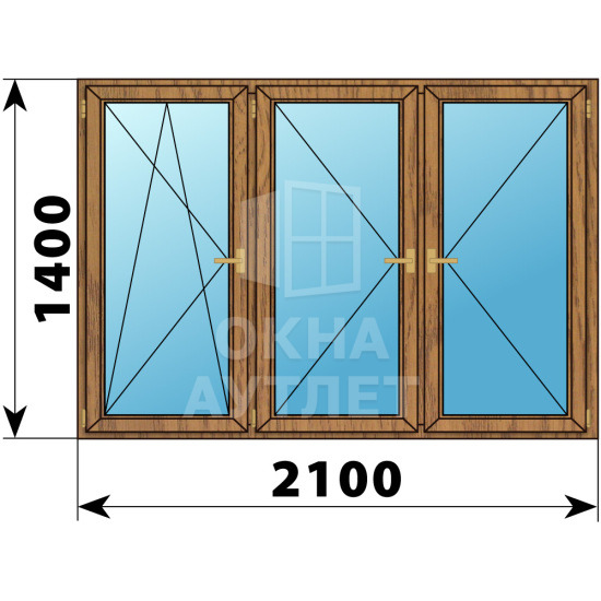 Трехстворчатое деревянное окно из лиственницы ПО-П-П 2100×1400 ОА-37766