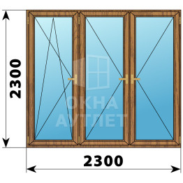Трехстворчатое деревянное окно из лиственницы ПО-П-П 2300×2300 ОА-37958