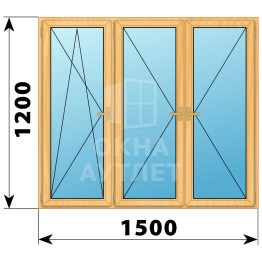Трехстворчатое деревянное окно из сосны ПО-П-П 1500×1200 ОА-36371