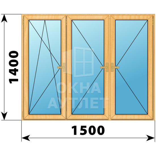 Трехстворчатое деревянное окно из сосны ПО-П-П 1500×1400 ОА-36674