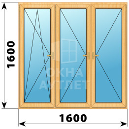 Трехстворчатое деревянное окно из сосны ПО-П-П 1600×1600 ОА-37100