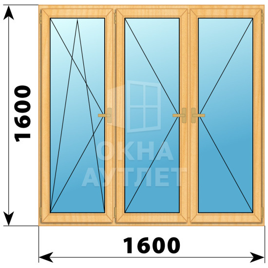 Трехстворчатое деревянное окно из сосны ПО-П-П 1600×1600 ОА-37100