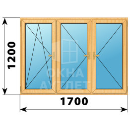 Трехстворчатое деревянное окно из сосны ПО-П-П 1700×1200 ОА-36626