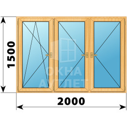 Трехстворчатое деревянное окно из сосны ПО-П-П 2000×1500 ОА-37355