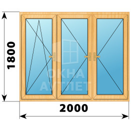 Трехстворчатое деревянное окно из сосны ПО-П-П 2000×1800 ОА-37613