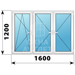 Трехстворчатое поворотно-откидное пластиковое окно ПО-П-П 1600×1200 ОА-32898