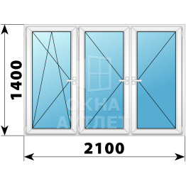 Трехстворчатое поворотно-откидное пластиковое окно ПО-П-П 2100×1400 ОА-32988