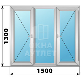 Трехстворчатое алюминиевое окно П-Г-П 1500×1300 ОА-34289