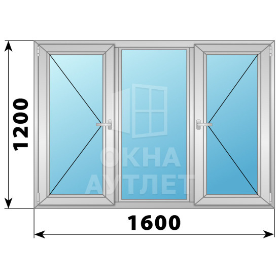 Трехстворчатое алюминиевое окно П-Г-П 1600×1200 ОА-34292