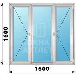 Трехстворчатое алюминиевое окно П-Г-П 1600×1600 ОА-34364
