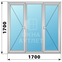 Трехстворчатое алюминиевое окно П-Г-П 1700×1700 ОА-34433
