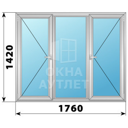 Трехстворчатое алюминиевое окно П-Г-П 1760×1420 ОА-34355