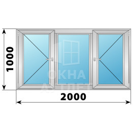 Трехстворчатое алюминиевое окно П-Г-П 2000×1000 ОА-34277