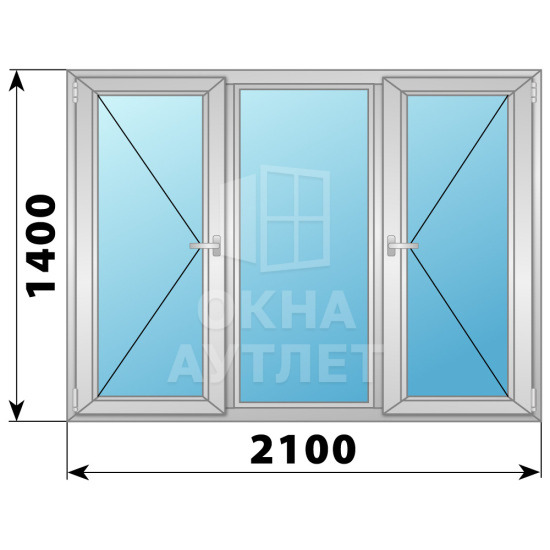 Трехстворчатое алюминиевое окно П-Г-П 2100×1400 ОА-34394