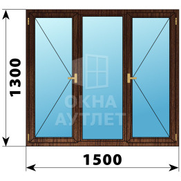 Трехстворчатое деревянное окно из дуба П-Г-П 1500×1300 ОА-37424