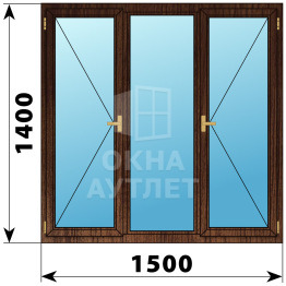 Трехстворчатое деревянное окно из дуба П-Г-П 1500×1400 ОА-37550