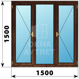 Трехстворчатое деревянное окно из дуба П-Г-П 1500×1500 ОА-37628