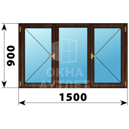 Трехстворчатое деревянное окно из дуба П-Г-П 1500×900 ОА-36776