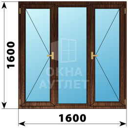 Трехстворчатое деревянное окно из дуба П-Г-П 1600×1600 ОА-37775
