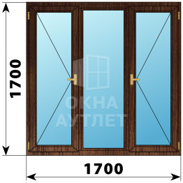 Трехстворчатое деревянное окно из дуба П-Г-П 1700×1700 ОА-37844