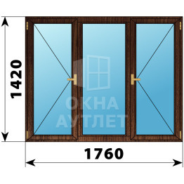 Трехстворчатое деревянное окно из дуба П-Г-П 1760×1420 ОА-37736