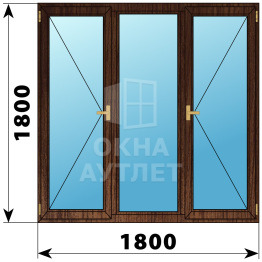 Трехстворчатое деревянное окно из дуба П-Г-П 1800×1800 ОА-37700
