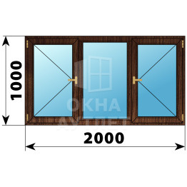 Трехстворчатое деревянное окно из дуба П-Г-П 2000×1000 ОА-37463