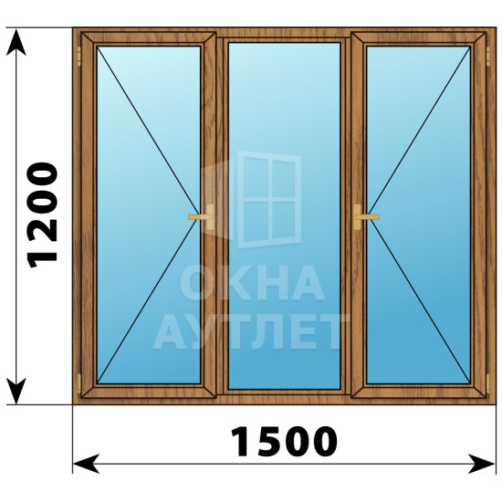 Трехстворчатое деревянное окно из лиственницы П-Г-П 1500×1200 ОА-36620