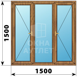 Трехстворчатое деревянное окно из лиственницы П-Г-П 1500×1500 ОА-37070