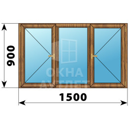 Трехстворчатое деревянное окно из лиственницы П-Г-П 1500×900 ОА-36011