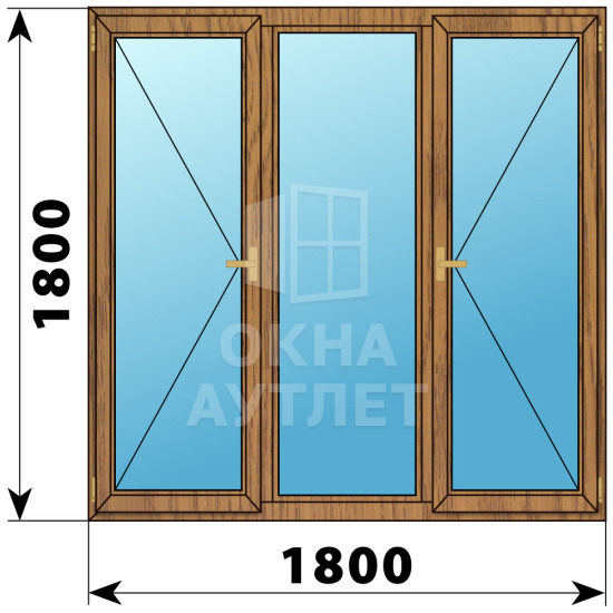 Трехстворчатое деревянное окно из лиственницы П-Г-П 1800×1800 ОА-37637