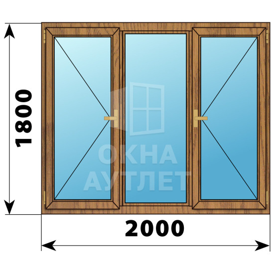 Трехстворчатое деревянное окно из лиственницы П-Г-П 2000×1800 ОА-37748