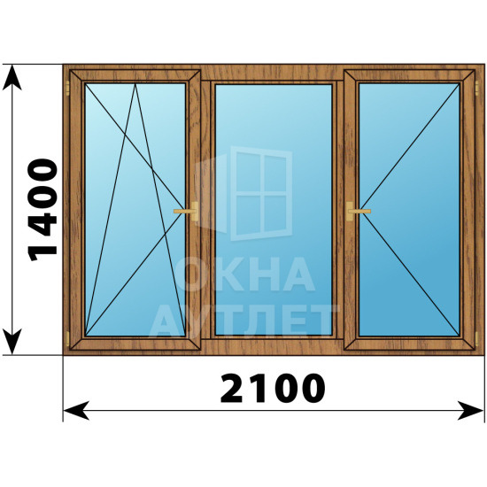 Трехстворчатое деревянное окно из лиственницы П-Г-П 2100×1400 ОА-37511
