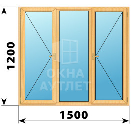 Трехстворчатое деревянное окно из сосны П-Г-П 1500×1200 ОА-35915