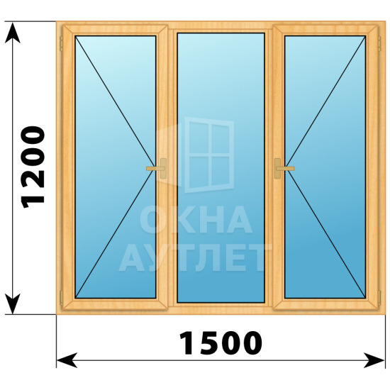 Трехстворчатое деревянное окно из сосны П-Г-П 1500×1200 ОА-35915