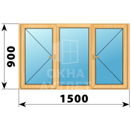 Трехстворчатое деревянное окно из сосны П-Г-П 1500×900 ОА-35402
