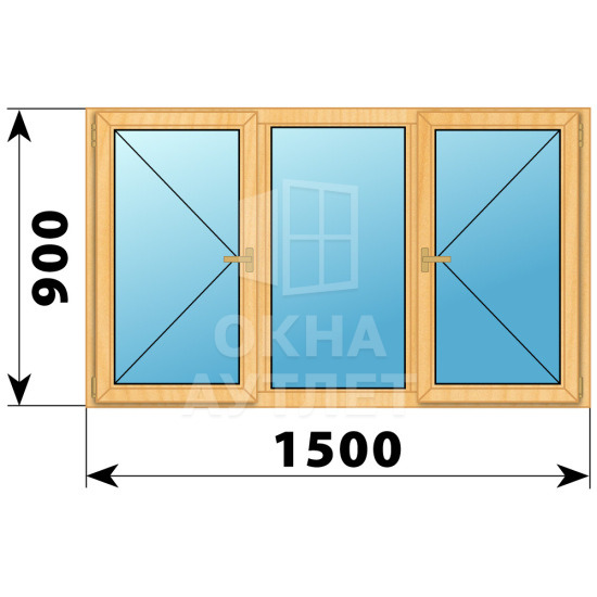 Трехстворчатое деревянное окно из сосны П-Г-П 1500×900 ОА-35402