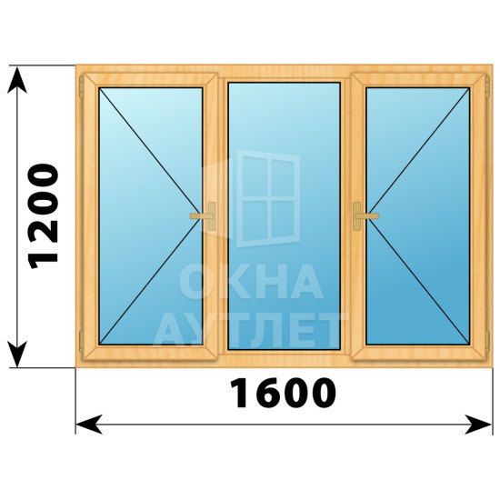 Трехстворчатое деревянное окно из сосны П-Г-П 1600×1200 ОА-36047