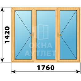 Трехстворчатое деревянное окно из сосны П-Г-П 1760×1420 ОА-36611