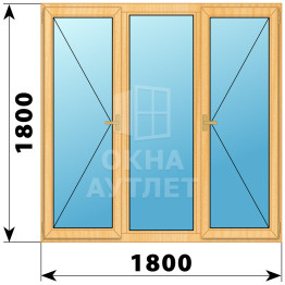 Трехстворчатое деревянное окно из сосны П-Г-П 1800×1800 ОА-37121