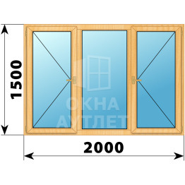 Трехстворчатое деревянное окно из сосны П-Г-П 2000×1500 ОА-36983